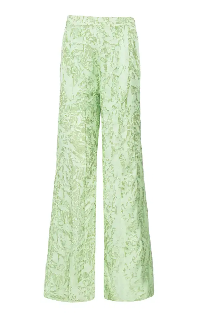 La Fuori Mistleaf Ruffled Printed Satin Wide-Leg Pants