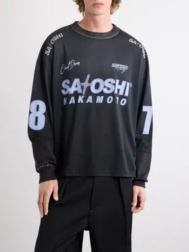 Satoshi Nakamoto Moto Logo-Print Mesh T-Shirt - Men | Thumbnail 3 Satoshi Nakamoto Moto Logo-Print Mesh T-Shirt - Men | Thumbnail 3