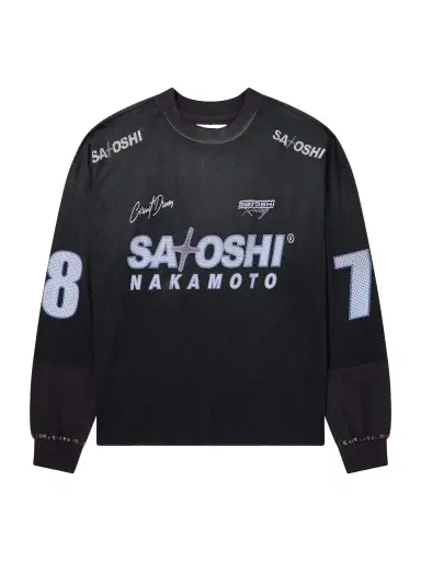Satoshi Nakamoto Moto Logo-Print Mesh T-Shirt - Men | Thumbnail 1 Satoshi Nakamoto Moto Logo-Print Mesh T-Shirt - Men | Thumbnail 1