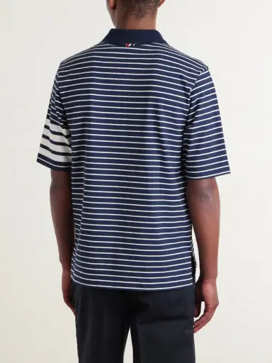Thom Browne Striped Logo-Appliqué Cotton-Blend Terry Polo Shirt - Men | Thumbnail 4 Thom Browne Striped Logo-Appliqué Cotton-Blend Terry Polo Shirt - Men | Thumbnail 4