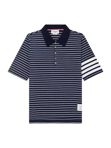 Thom Browne Striped Logo-Appliqué Cotton-Blend Terry Polo Shirt - Men | Thumbnail 1 Thom Browne Striped Logo-Appliqué Cotton-Blend Terry Polo Shirt - Men | Thumbnail 1