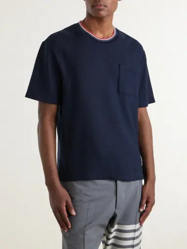Thom Browne Pointelle-Knit Cotton and Linen-Blend T-Shirt - Men | Thumbnail 3