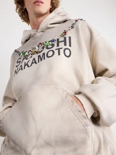 Satoshi Nakamoto Necklace Logo-Print Embellished Distressed Cotton-Jersey Hoodie - Men | Thumbnail 5 Satoshi Nakamoto Necklace Logo-Print Embellished Distressed Cotton-Jersey Hoodie - Men | Thumbnail 5