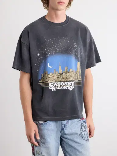 Satoshi Nakamoto Tourist Logo-Print Distressed Cotton-Jersey T-Shirt - Men | Thumbnail 3 Satoshi Nakamoto Tourist Logo-Print Distressed Cotton-Jersey T-Shirt - Men | Thumbnail 3