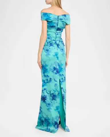 Rickie Freeman for Teri Jon Off-Shoulder Floral Gazar Column Gown | Thumbnail 2