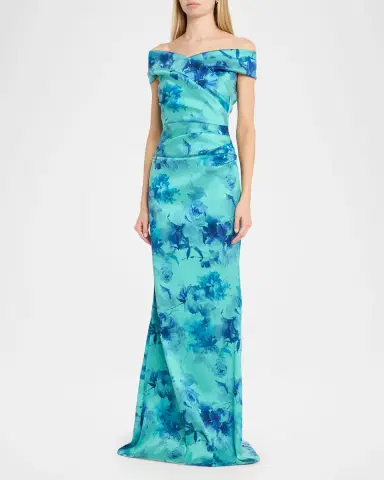 Rickie Freeman for Teri Jon Off-Shoulder Floral Gazar Column Gown | Thumbnail 3