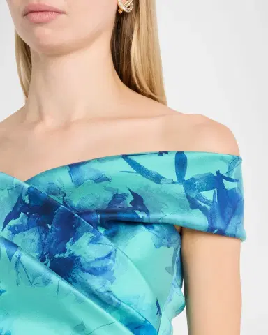Rickie Freeman for Teri Jon Off-Shoulder Floral Gazar Column Gown | Thumbnail 4