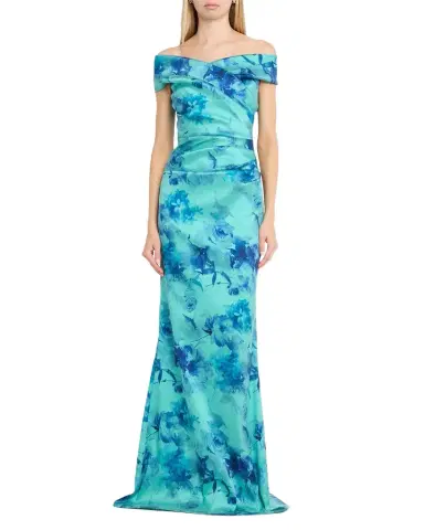 Rickie Freeman for Teri Jon Off-Shoulder Floral Gazar Column Gown | Thumbnail 1