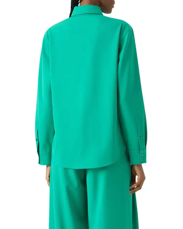 Akris Wool Gabardine Button-Down Blouse
