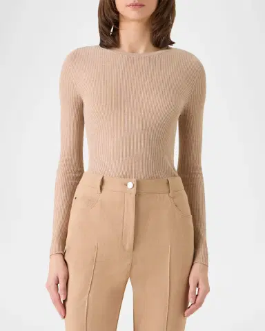 Akris Silk-Cotton Fitted Rib-Knit Sweater | Thumbnail 3 Akris Silk-Cotton Fitted Rib-Knit Sweater | Thumbnail 3