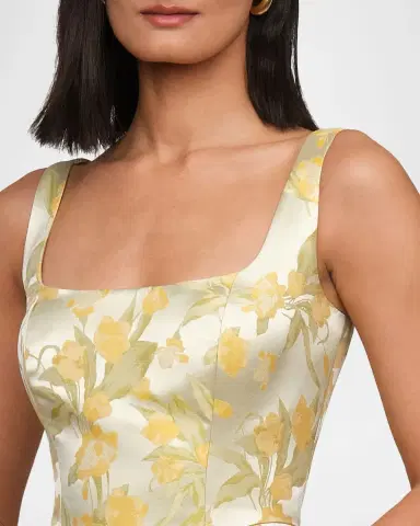THEIA Julie Basque-Waist Pleated Jacquard Midi Dress | Thumbnail 4 THEIA Julie Basque-Waist Pleated Jacquard Midi Dress | Thumbnail 4
