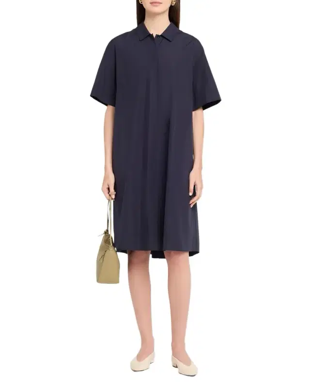 Lafayette 148 New York Pleated Cotton Shift Shirtdress