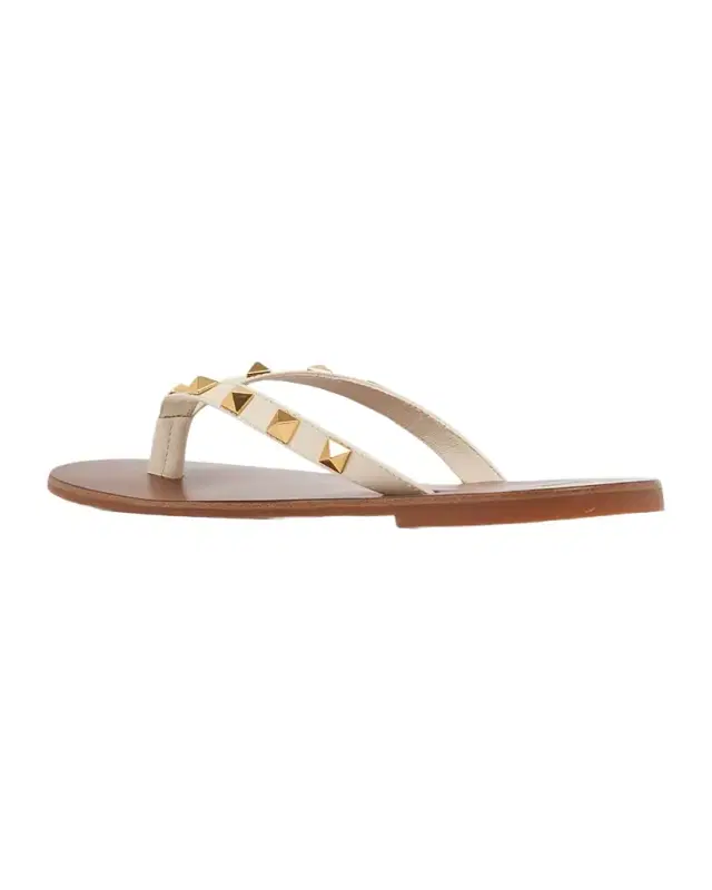 Valentino Garavani Rockstud Leather Flat Thong Sandals