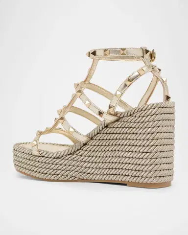 Valentino Garavani 95mm Rockstud Leather Espadrille Wedge Sandals | Thumbnail 3 Valentino Garavani 95mm Rockstud Leather Espadrille Wedge Sandals | Thumbnail 3