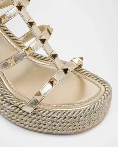 Valentino Garavani 95mm Rockstud Leather Espadrille Wedge Sandals | Thumbnail 4 Valentino Garavani 95mm Rockstud Leather Espadrille Wedge Sandals | Thumbnail 4