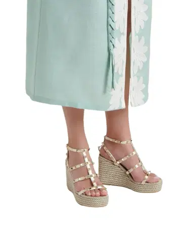 Valentino Garavani 95mm Rockstud Leather Espadrille Wedge Sandals | Thumbnail 1 Valentino Garavani 95mm Rockstud Leather Espadrille Wedge Sandals | Thumbnail 1