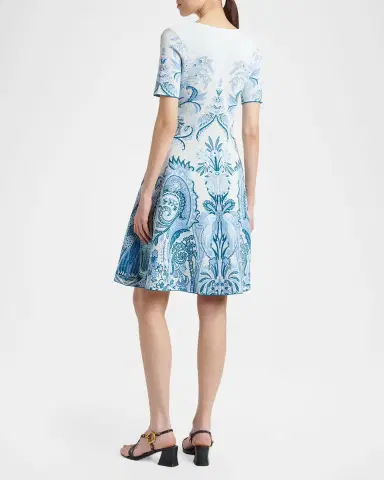 Etro Leafy Paisley Jacquard Short-Sleeve A-Line Dress | Thumbnail 2