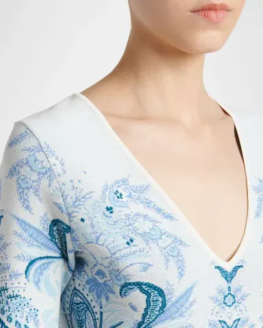 Etro Leafy Paisley Jacquard Short-Sleeve A-Line Dress | Thumbnail 4
