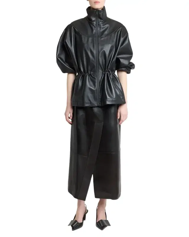Leather Drawstring Tracksuit Jacket