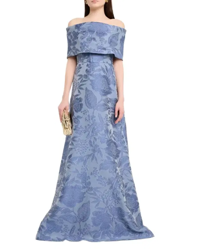 Floral Fil Coupe Off-The-Shoulder Gown