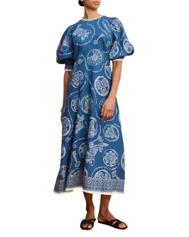 ALÉMAIS Lucky Balloon-Sleeve Linen Midi Dress | Thumbnail 1 ALÉMAIS Lucky Balloon-Sleeve Linen Midi Dress | Thumbnail 1