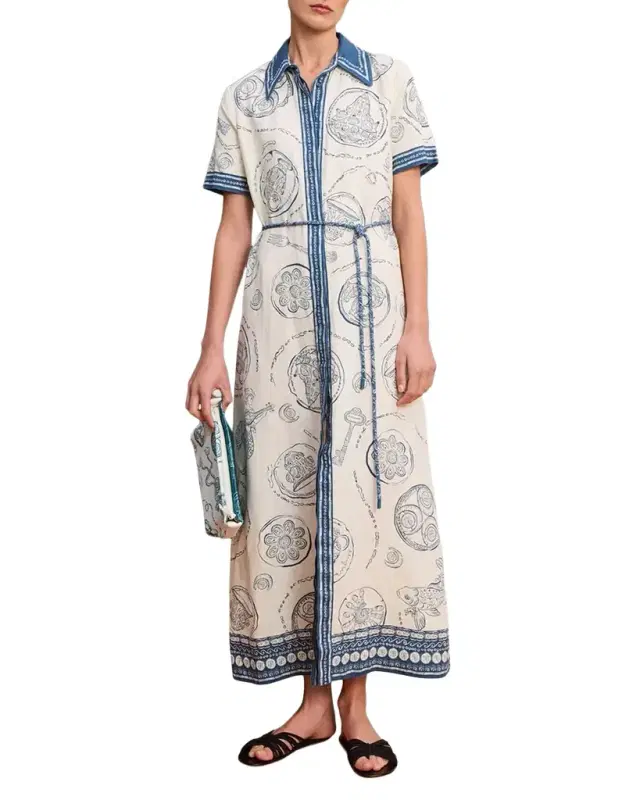 Lucky Printed Linen Maxi Shirtdress