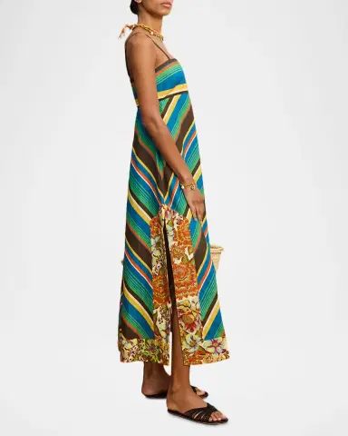 ALÉMAIS Charlie Chevron-Print Linen Midi Dress | Thumbnail 3 ALÉMAIS Charlie Chevron-Print Linen Midi Dress | Thumbnail 3