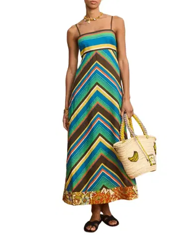 ALÉMAIS Charlie Chevron-Print Linen Midi Dress | Thumbnail 1 ALÉMAIS Charlie Chevron-Print Linen Midi Dress | Thumbnail 1