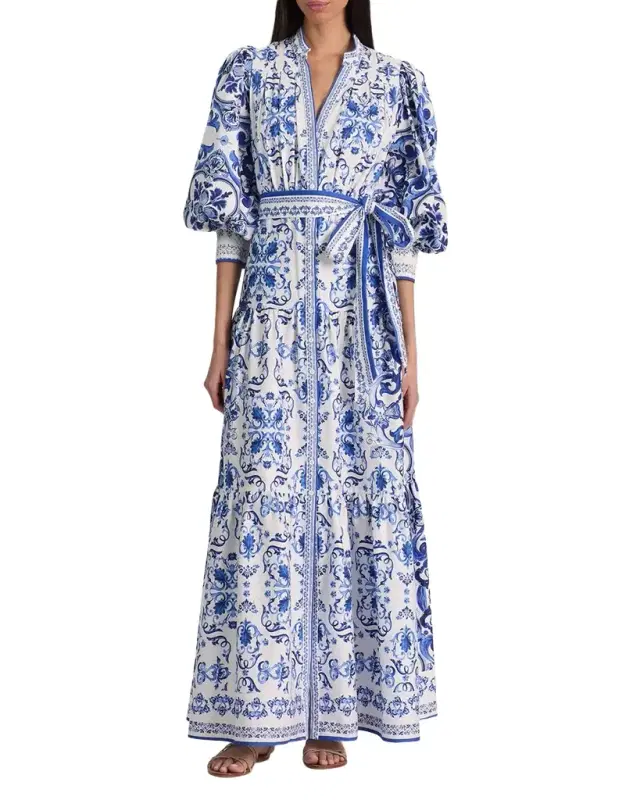 ALICE + OLIVIA Cora Printed Cotton Voil Maxi Shirtdress