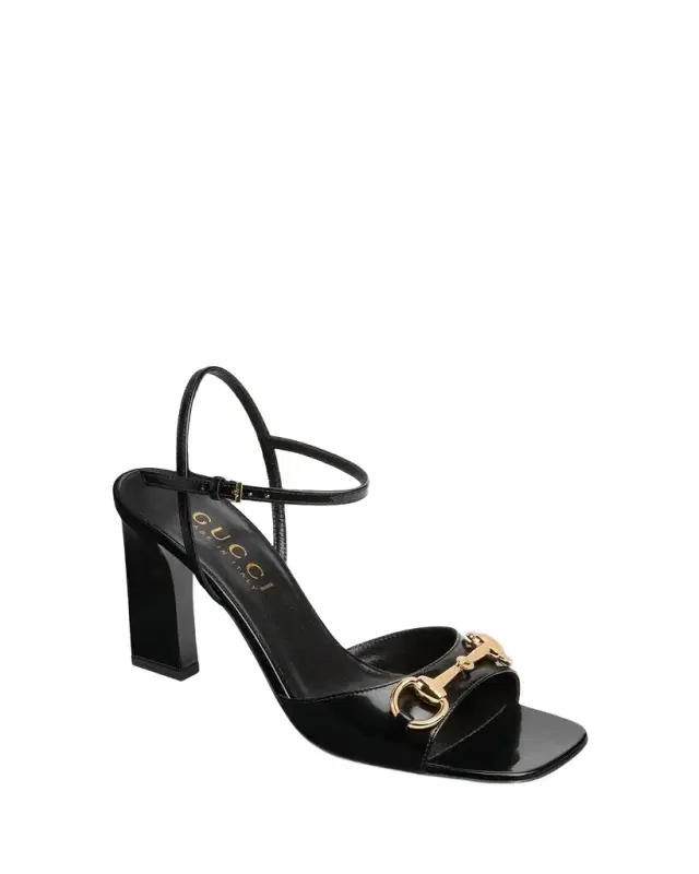 Gucci 85mm Signora Leather Ankle-Strap Sandals