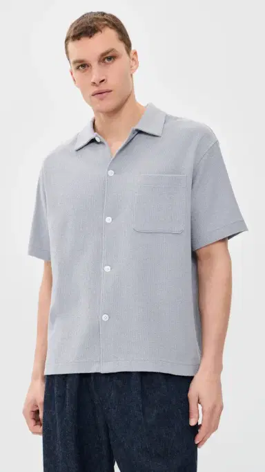 FRAME Textured Button Down Shirt Blue Grey | Thumbnail 2