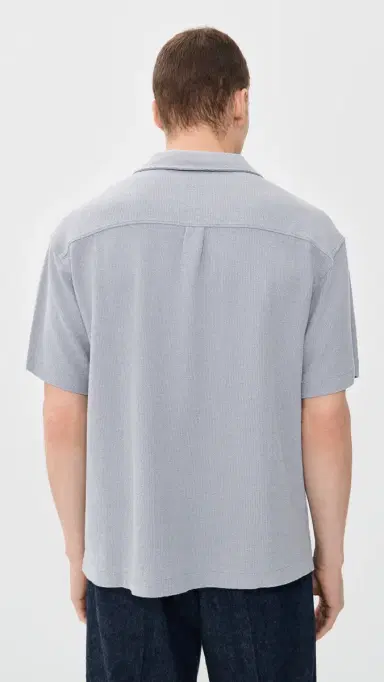 FRAME Textured Button Down Shirt Blue Grey | Thumbnail 3