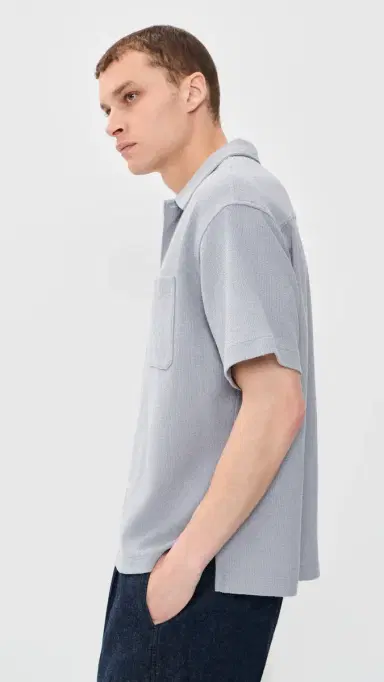 FRAME Textured Button Down Shirt Blue Grey | Thumbnail 4