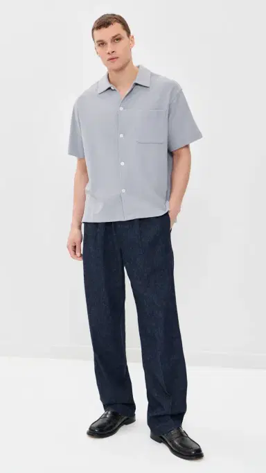FRAME Textured Button Down Shirt Blue Grey | Thumbnail 5