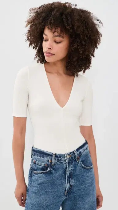 Fleur du Mal Deep Plunge Thong Bodysuit Ivory S | Thumbnail 2