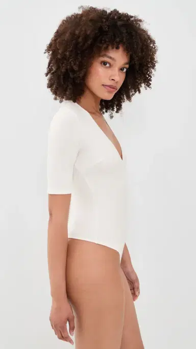 Fleur du Mal Deep Plunge Thong Bodysuit Ivory S | Thumbnail 4