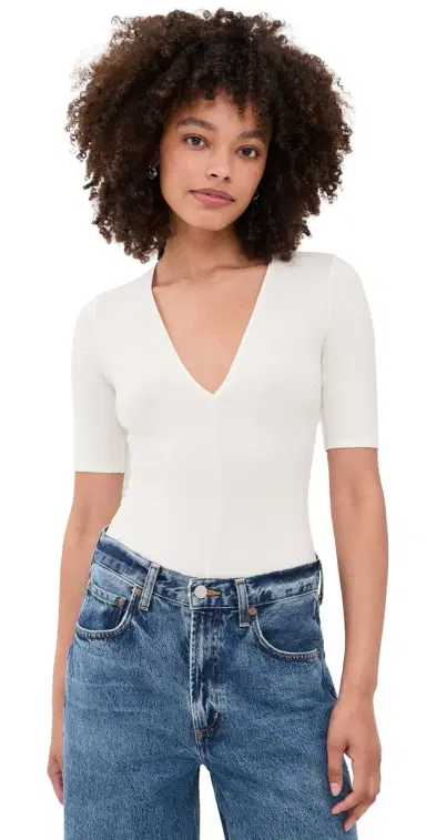 Fleur du Mal Deep Plunge Thong Bodysuit Ivory S | Thumbnail 1