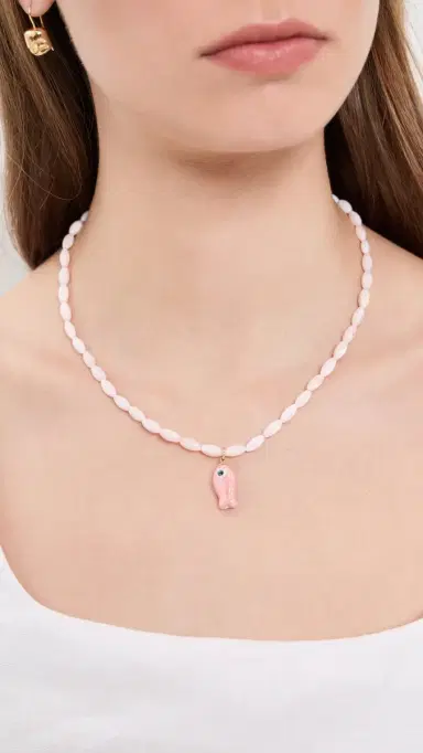 Logan Tay Light Pink Beaded Fish Necklace | Thumbnail 3