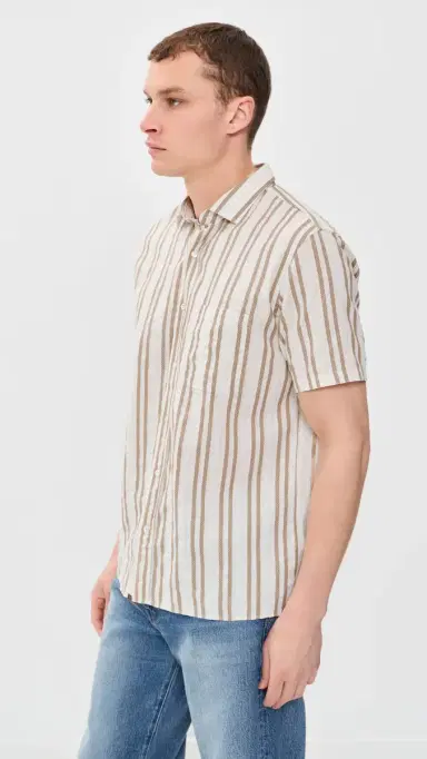 Billy Reid Textured Dobby tripe hirt Tinted White/Khaki | Thumbnail 4 Billy Reid Textured Dobby tripe hirt Tinted White/Khaki | Thumbnail 4