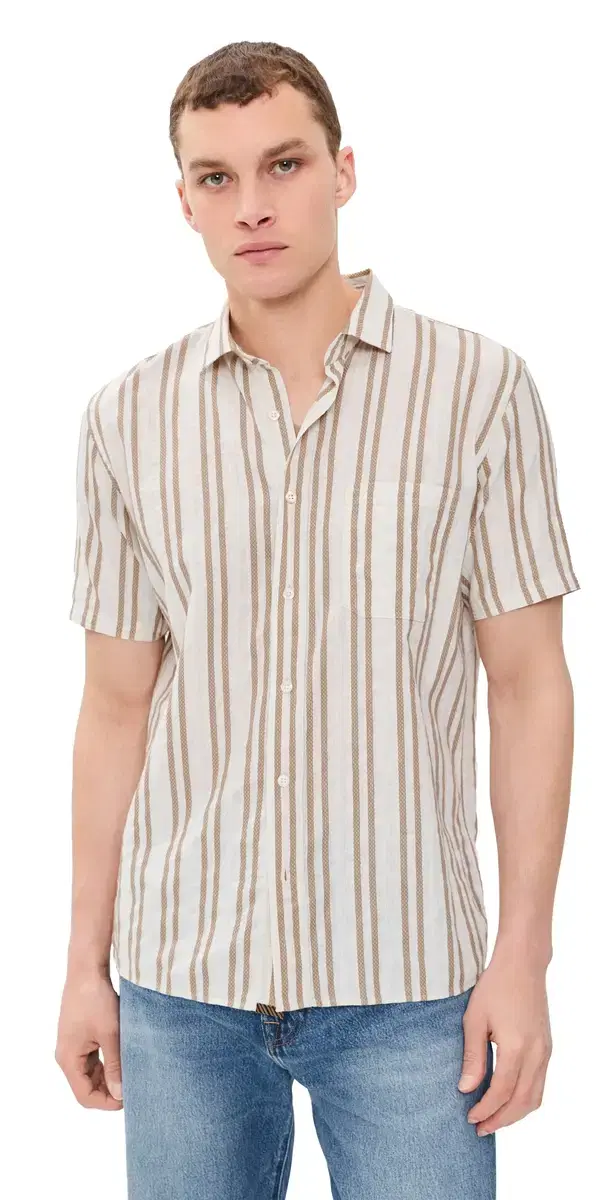 Billy Reid Textured Dobby tripe hirt Tinted White/Khaki