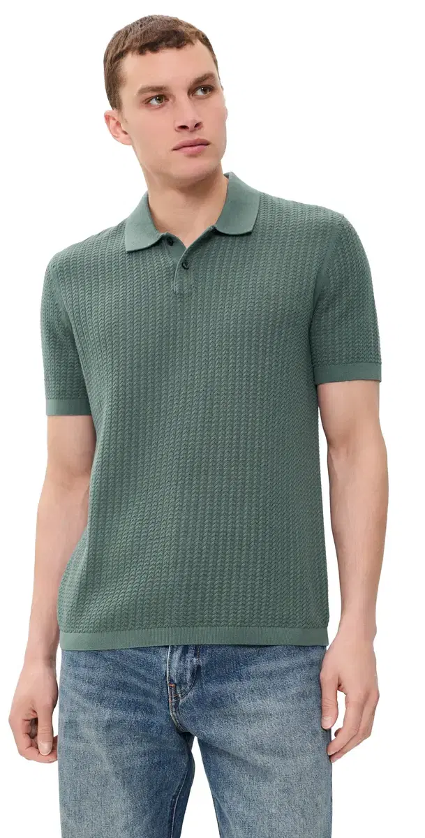 Theory hort leeve Cable Polo In Tactile Cotton LIGHT PINE GROVE