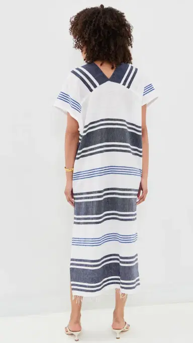 Lemlem Gasira V Neck Coverup Caftan Marina Blue M | Thumbnail 3 Lemlem Gasira V Neck Coverup Caftan Marina Blue M | Thumbnail 3