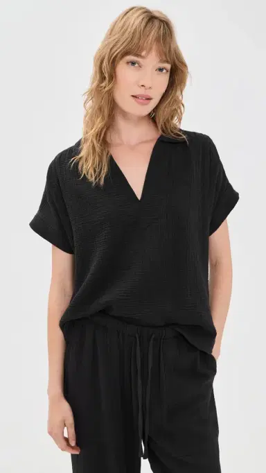 Faherty Dune Cotton Gauze Zoe Top Black S | Thumbnail 2