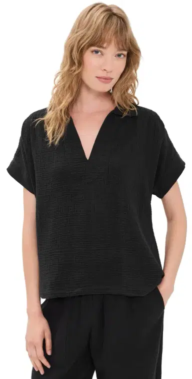 Faherty Dune Cotton Gauze Zoe Top Black S | Thumbnail 1