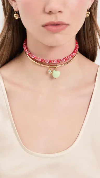 Logan Tay Red Fabric Stacked Collar Necklace Red One Size | Thumbnail 3