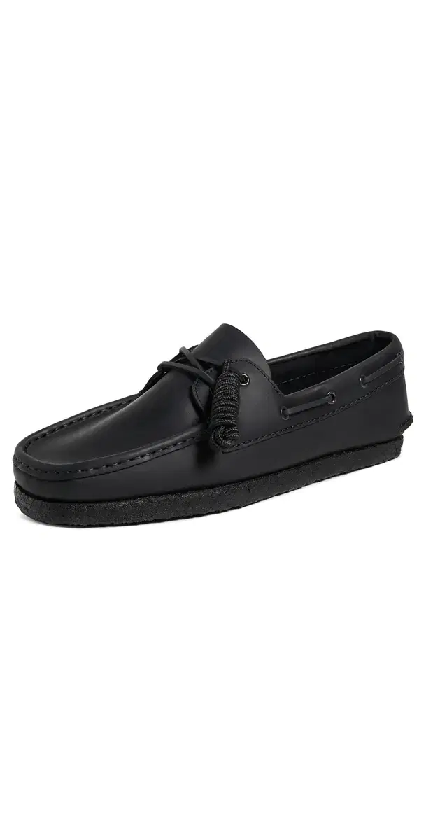 Clarks Godney Boat Shoes Black Leather