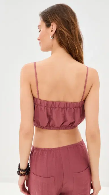 LE BOP Camile Linen Cropped Top Marsala S | Thumbnail 3