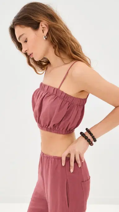 LE BOP Camile Linen Cropped Top Marsala S | Thumbnail 4
