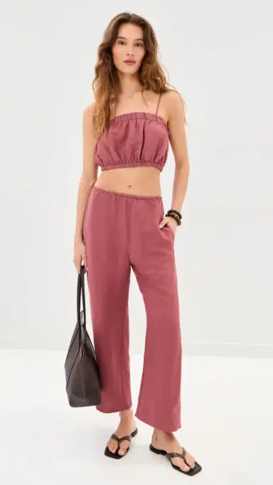 LE BOP Camile Linen Cropped Top Marsala S | Thumbnail 5
