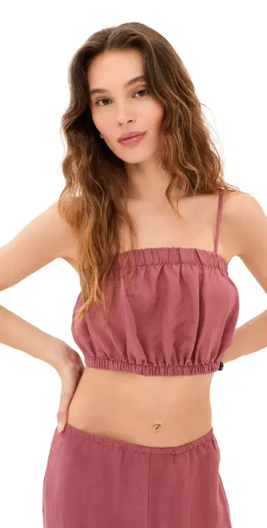 LE BOP Camile Linen Cropped Top Marsala S | Thumbnail 1